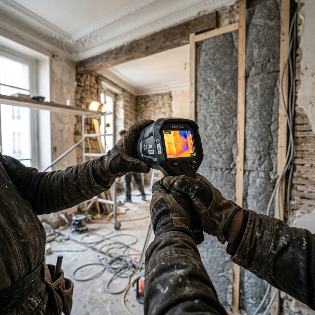Relevé à la caméra thermique sur un chantier LUPOQ Rénovation